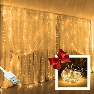 Гирлянда штора &laquo;Роса&raquo; от USB + 220V + пульт, 3x3м, 300 LED, 10 нитей, 8 режимов, IP44 +Подарок 2446636723 фото