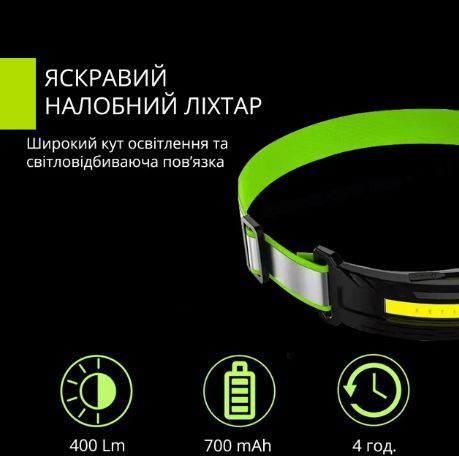 Налобный аккумуляторный фонарь Neon с влагозащитой и светоотражающим ремешком 1725617130 фото