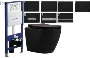 Комплект 5в1: Инсталляция Koller pool + Болезободковый Подвесной унитаз Qtap Robin Matt Black Торнадо + Черная клавиша 3017597018 фото