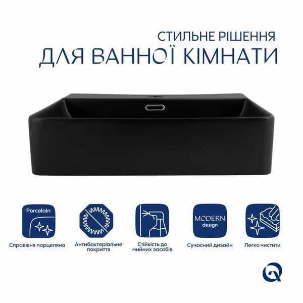 Комплект Qtap Nando LT: Раковина підвісна прамокутна 500х420х120 мм Matt Black + Донний клапан PU03O 2364863865 фото