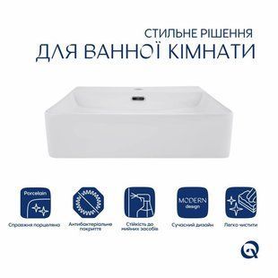 Комплект Qtap Nando LT: Раковина подвесная прамоугольная 500х420х120 мм White + Донный клапан PU02O 2364863866 фото