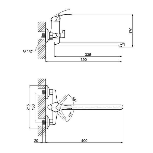 Смеситель 36W 005 для ванны длинный (k35) Brinex SD00050776 фото