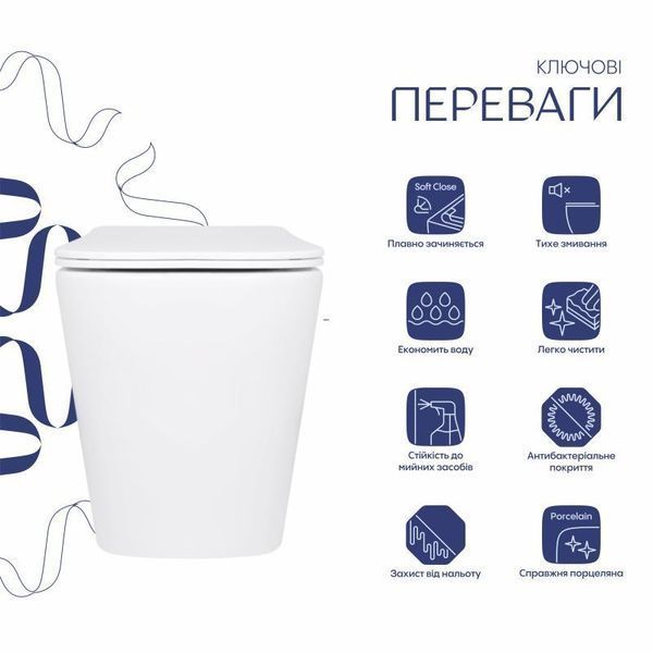Унітаз підлоговий Qtap Tern безбачковий Ultra Quiet безобідковий безобідковий з сидінням Soft-close WHITE 2349605263 фото