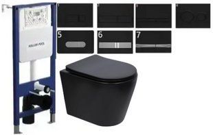 Комплект 5в1: Инсталляция Koller pool + Болезободковый Подвесной унитаз Qtap Scorpio Matt Black Торнадо + Черная клавиша 3020742434 фото