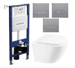 Комплект 5в1: Інсталяція Koller pool +Безободковий Підвісний унітаз Venta Focus Торнадо+ Клавіша CHROME MATT KPF3 фото