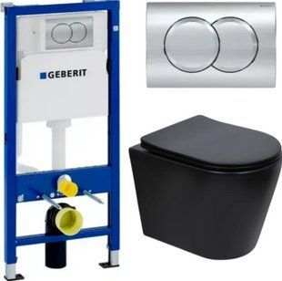 Комплект 5в1: Инсталляция Geberit DUOFIX PRO+Безободковый Подвесной унитаз Qtap Scorpio Matt Black Торнадо 3020749162 фото