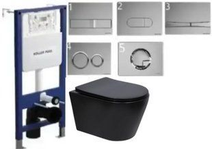 Комплект 5в1: Инсталляция Koller pool +Безободковый Подвесной унитаз Qtap Scorpio Matt Black Торнадо Торнадо +Клавиша на выбор 3020766658 фото