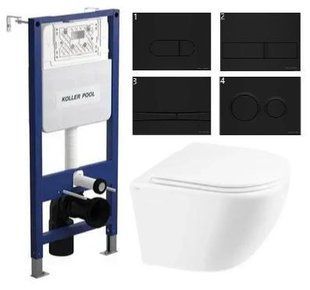 Комплект 5в1: Інсталяція Koller pool +Безободковий Підвісний унітаз Venta Focus Торнадо+ Чорна Клавіша KPF4 фото