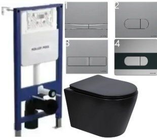 Комплект 5в1: Инсталляция Koller pool +Безободковый Подвесной унитаз Qtap Scorpio Matt Black Торнадо + Клавиша на выбор 3020775408 фото