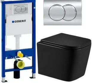 Комплект 5в1: Инсталляция Geberit DUOFIX PRO+Безободковый Подвесной унитаз Qtap Crow Matt Black Торнадо 3020875167 фото