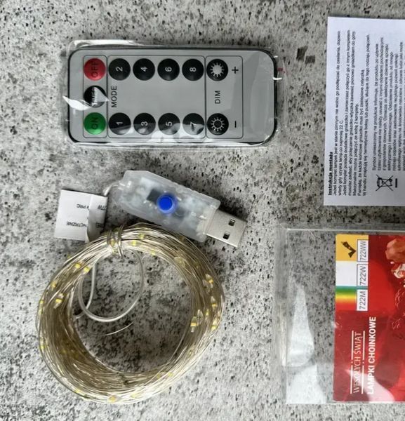 Гирлянда роса 100 LED 10 метров, USB + пульт, теплый белый +Подарок 2446636724 фото