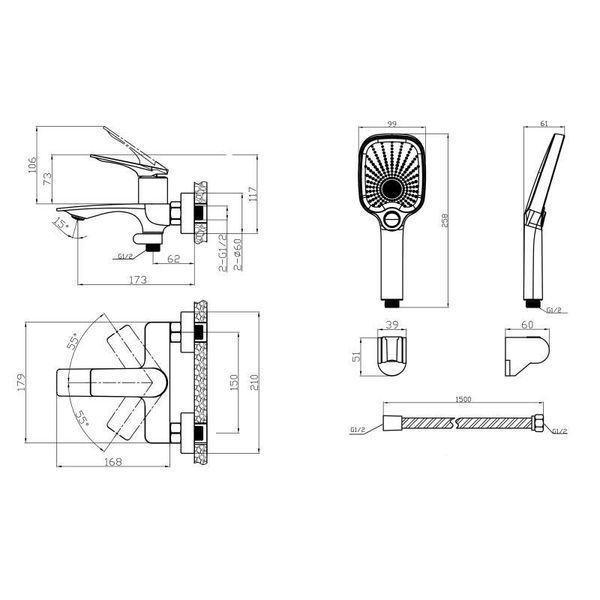 Змішувач для ванни Qtap Vlasta New (з душовим гарнітуром) QTVLA259GMB45643 Gunmetal Black PVD 2303865958 фото