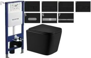 Комплект 5в1: Инсталляция Koller pool + Болезободковый Подвесной унитаз Qtap Crow Matt Black Торнадо + Черная клавиша 3020880255 фото