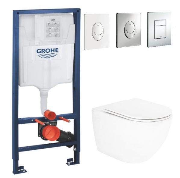 Комплект 5в1: Инсталляция Grohe Rapid +Безободковый Подвесной унитаз Robin+ клавиша на выбор G R фото