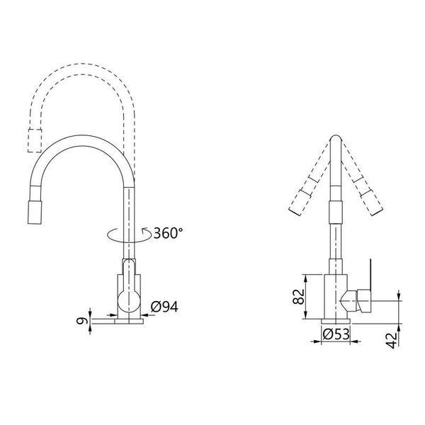 Змішувач для кухні Brinex Pure 015F3 з гнучким виливом Nickel/Black BRIPUR015F3NKB 2494360968 фото
