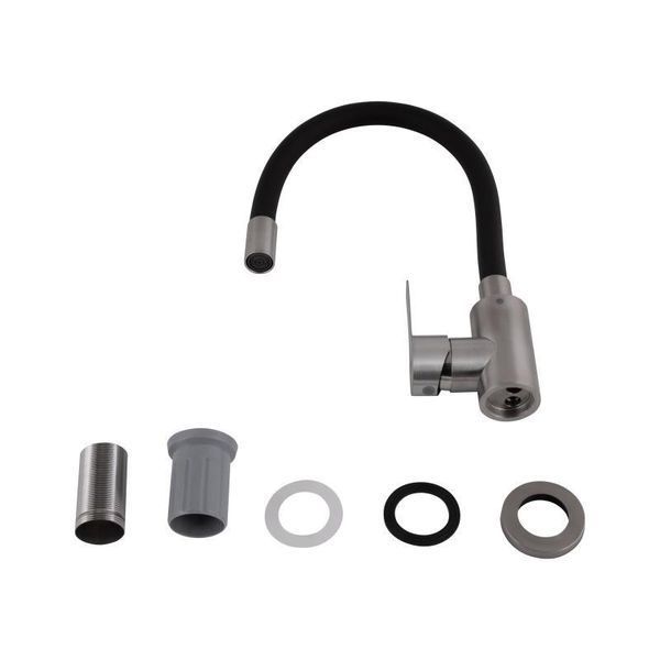 Змішувач для кухні Brinex Pure 015F3 з гнучким виливом Nickel/Black BRIPUR015F3NKB 2494360968 фото
