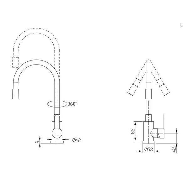 Змішувач для кухні Brinex Pure 015F3 з гнучким виливом Nickel/Black BRIPUR015F3NKB 2494360968 фото
