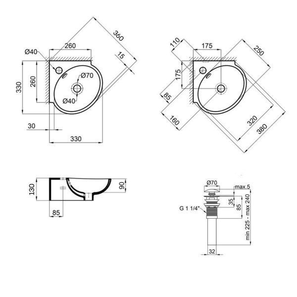 Комплект Qtap Leo N: Раковина підвісна угловая овальна 380x360x130 мм WHITE + Донний клапан PU02O 2369425252 фото