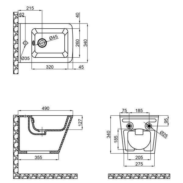 Биде подвесное Qtap Tern 485x345x330 Matt black QT1755052FMB SD00042536 фото