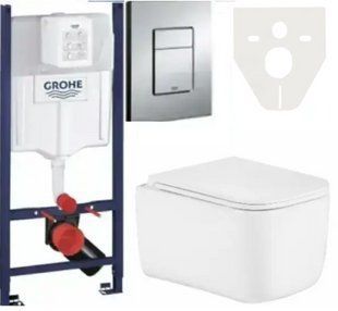 Комплект 5в1: Инсталляция Grohe Rapid + Безободковый Подвесной унитаз Qtap Gemini Ultra Quiet + клавиша хром KOER 2992870562 фото