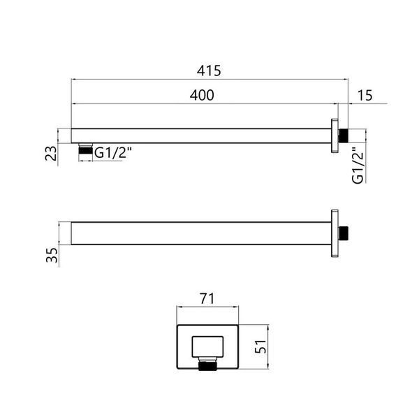 Кронштейн для верхнього душу Qtap Trubice 400 мм прямокутний QTTRU120BLM45929 Black Matt QTTRU120BLM45929 фото