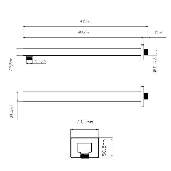 Кронштейн для верхнього душу Qtap Trubice 400 мм прямокутний QTTRU120BLM45929 Black Matt 2262497164 фото