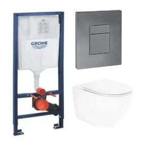 Комплект 5в1: Инсталляция Grohe Rapid + Безободковый Подвесной унитаз Volle AMADEUS 2.0 Vortice + клавиша цвет графит KOER 3027477335 фото
