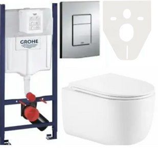 Комплект 5в1: Инсталляция Grohe Rapid + Безободковый Подвесной унитаз Taurus Ultra Quiet + клавиша хром KOER 2992872214 фото