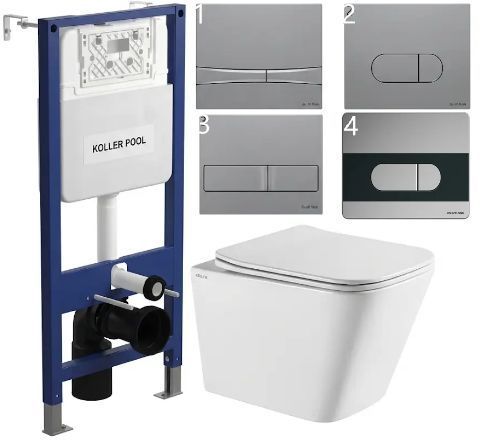 Комплект 5в1: Инсталляция Koller pool +Безободковый Подвесной унитаз Venta Retan Торнадо +CHROME MATT Клавиша 2645000102 фото