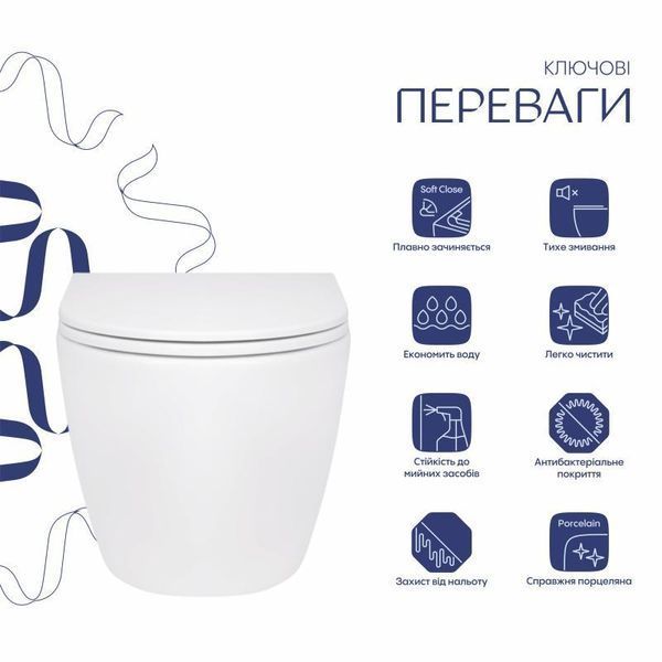 Унитаз подвесной Qtap Robin безободковый с сиденьем Soft-close QT13332141ERW SD00042540 фото