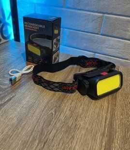 Налобный аккумуляторный фонарь LED COB Headlamp с влагозащитой (черный) 1726427977 фото