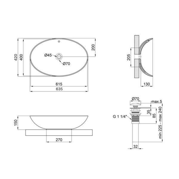Комплект Qtap Dove: Раковина накладна овальна 625x415x150 мм White + Донний клапан PU02O 2364863854 фото