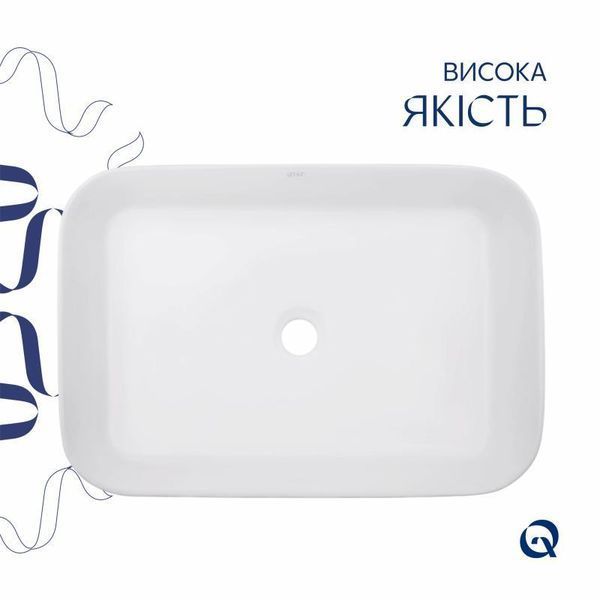 Раковина накладна Qtap Virgo N прямокутна без донного клапана WHITE QT18116308W 2425525659 фото