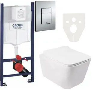 Комплект 5в1: Инсталляция Grohe Rapid + Безободковый Подвесной унитаз Venta Flow Rimless + клавиша хром KOER 2992886417 фото