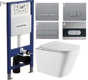 Комплект 5в1: Инсталляция Koller pool +Безободковый Подвесной унитаз KUBIK + Клавиша CHROME MATT 3027881678 фото