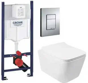 Комплект 5в1: Інсталяція Grohe Rapid + Безобідковий Підвісний унітаз Venta Flow Rimless + клавіша хром GVF фото