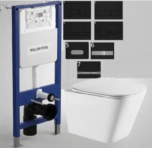 Комплект 5в1: Инсталляция Koller pool +Безободковый Подвесной унитаз KUBIK +Чорная Клавиша 3027889162 фото