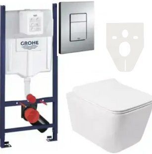 Комплект 5в1: Инсталляция Grohe Rapid + Безободковый Подвесной унитаз Venta Flow Rimless + клавиша хром KOER 2992891158 фото
