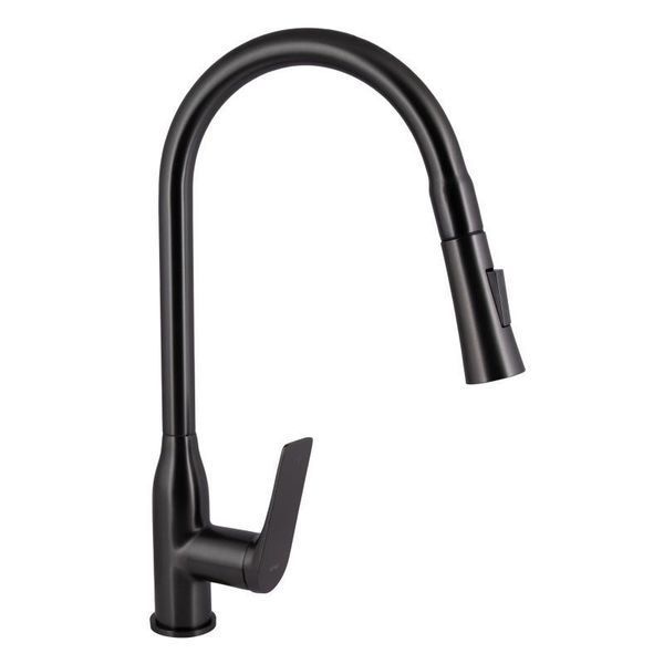 Смеситель для кухни Qtap Vlasta New с выдвижным изливом QTVLA344GMB45647 Gunmetal Black PVD 2361068475 фото