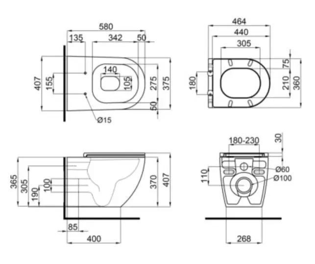 Комплект 5в1: Инсталляция Grohe Rapid +Безободковый Подвесной унитаз Venta Urban Rimless + клавиша на выбор GU фото
