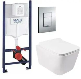 Комплект 5в1: Інсталяція Grohe Rapid + Безобідковий Підвісний унітаз Venta Sappo Торнадо+ клавіша хром GV CW1 фото