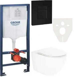 Комплект 5в1: Инсталляция Grohe Rapid +Безободковый Подвесной унитаз QT Robin Торнадо + клавиша черная KOER 3026182602 фото