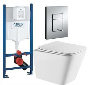 Комплект 5в1: Инсталляция Grohe Rapid + Безободковый Подвесной унитаз KUBIK + клавиша хром 3027942522 фото