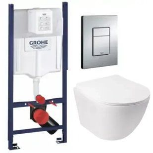 Комплект 5в1: Инсталляция Grohe Rapid + Безободковый Подвесной унитаз Jay + клавиша хром GV J фото
