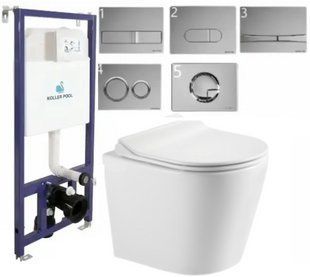 Комплект 5в1: Инсталляция Koller pool +Безободковый Подвесной унитаз DOBRY +клавиша CHROME 3027953430 фото