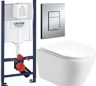 Что входит в комплект: Инсталляционная система Grohe Rapid &ndash; Германия, гарантия 10 лет Крепления для инсталляции и унитаза Кнопка смыва хром Безободковый подвесной унитаз VENTA EDGE Сиденье из дюропласта (Soft-close) 🌍 О бренде Grohe Grohe Rapid &mdash; немецка 2833198142 фото