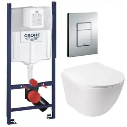 Комплект 5в1: Инсталляция Grohe Rapid + Безободковый Подвесной унитаз Jay + клавиша хром GV J фото