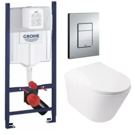 Комплект 5в1: Инсталляция Grohe Rapid + Безободковый Подвесной унитаз Swan + клавиша хром GV SW фото
