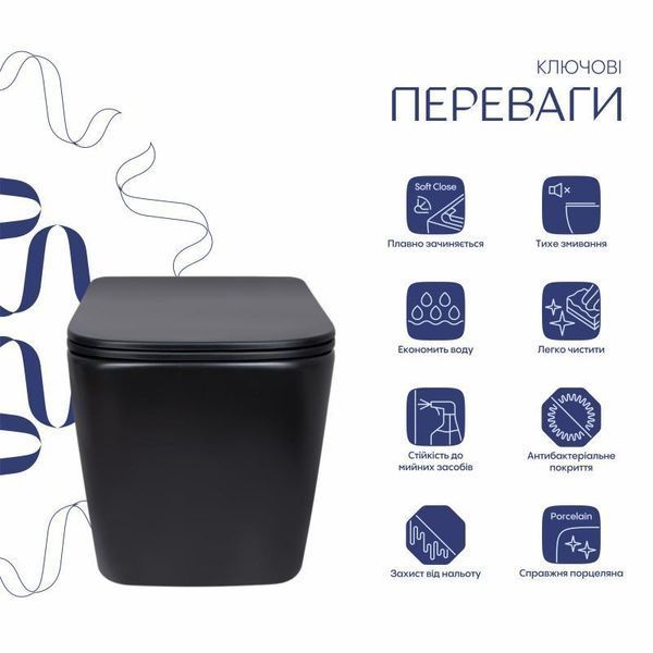 Унітаз підвісний Qtap Tern New Ultra Quiet безобідковий з сидінням Soft-close MATT BLACK QT17332303ASMB 2448466442 фото