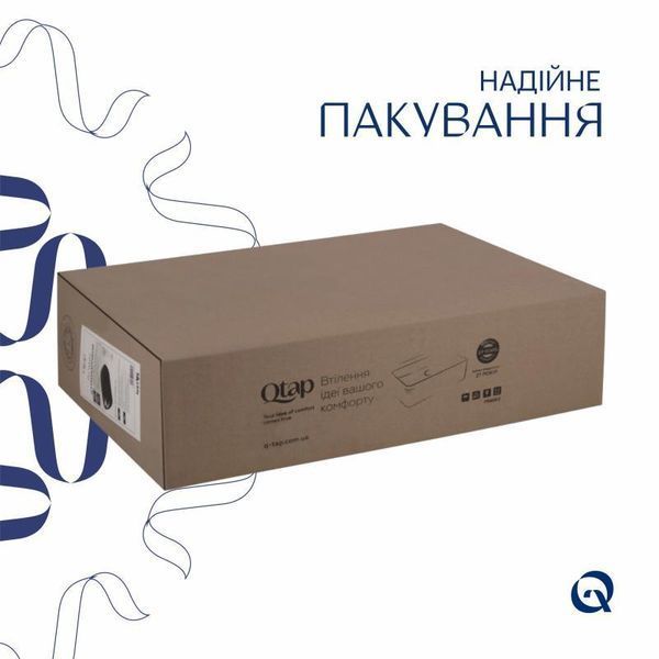 Комплект Qtap Robin: Раковина накладна прамокутна 610x400x145 мм Matt Black + Донний клапан PU03 2507255189 фото